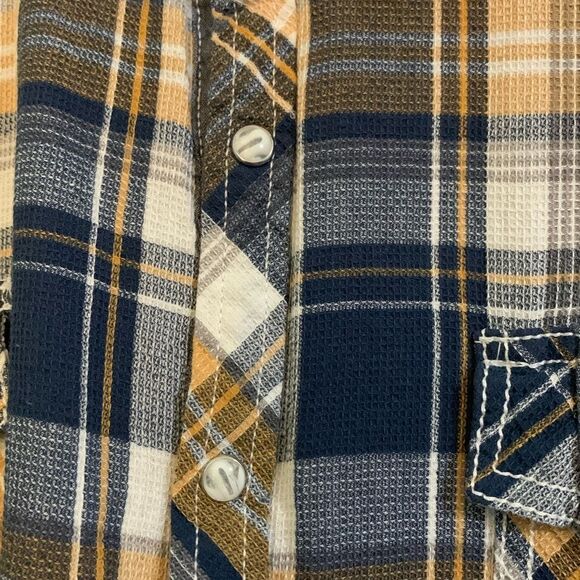 BKE Blue and Yellow Plaid Pearl Snap Athletic Fit Long Sleeve Shirt Size 3XL - Picture 2 of 4